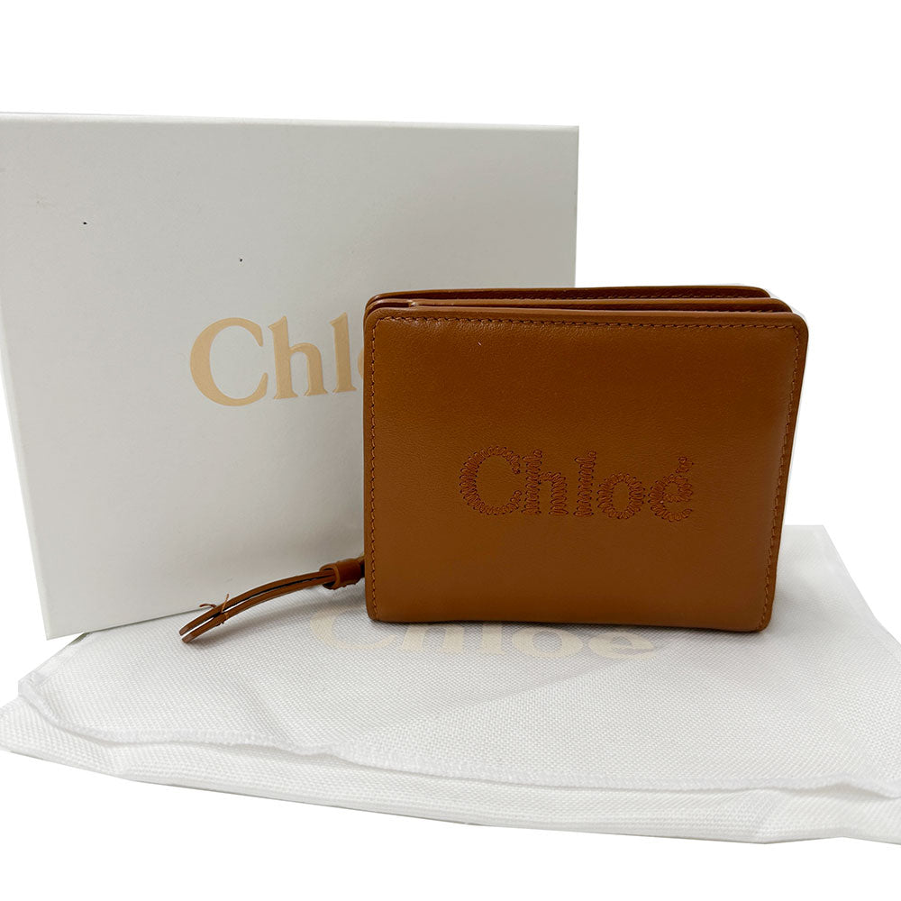 Chloe クロエ センス 二つ折り財布 ブラウン レザー レディース 【中古】
