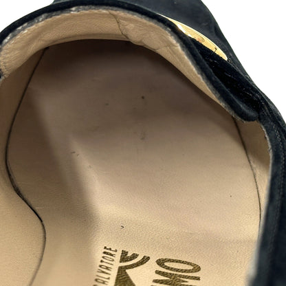 Ferragamo フェラガモ ローファー ダブルガンチーニ ブラック ゴールド金具 スエード レディース 【中古】