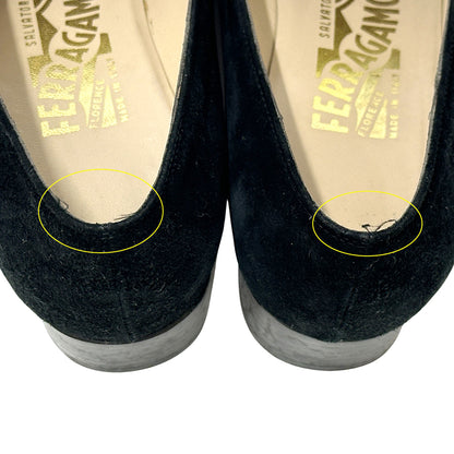 Ferragamo フェラガモ ローファー ダブルガンチーニ ブラック ゴールド金具 スエード レディース 【中古】