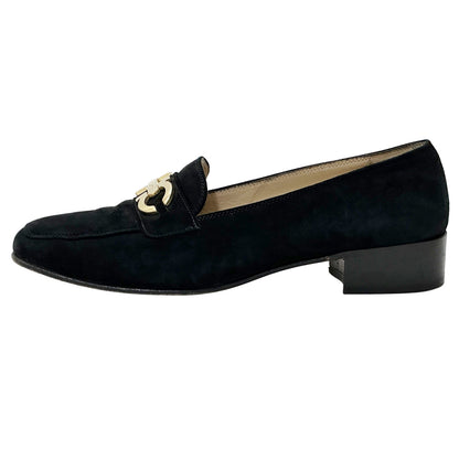 Ferragamo フェラガモ ローファー ダブルガンチーニ ブラック ゴールド金具 スエード レディース 【中古】
