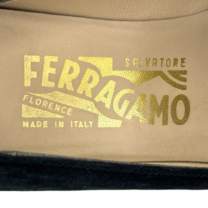 Ferragamo フェラガモ ローファー ダブルガンチーニ ブラック ゴールド金具 スエード レディース 【中古】