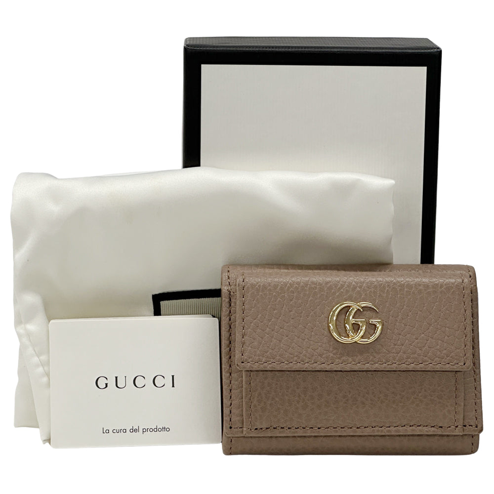 GUCCI グッチ コンパクトウォレット 三つ折り財布 プチマーモント GGマーモント ピンク 523277 レザー レディース 【中古】
