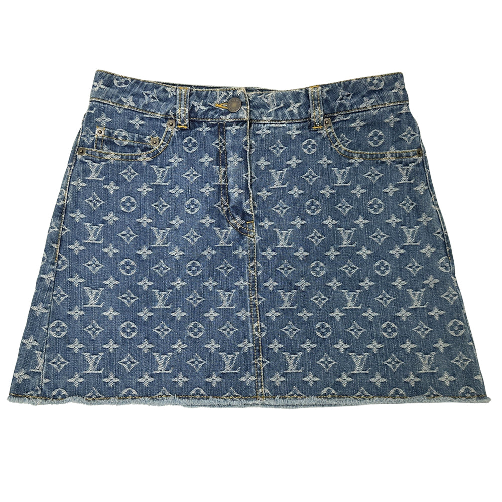LOUIS VUITTON ルイ・ヴィトン ミニスカート スカート モノグラム デニム ブルー ホワイト コットン レディース 【中古】