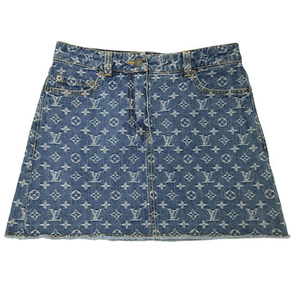 LOUIS VUITTON ルイ・ヴィトン ミニスカート スカート モノグラム デニム ブルー ホワイト コットン レディース 【中古】