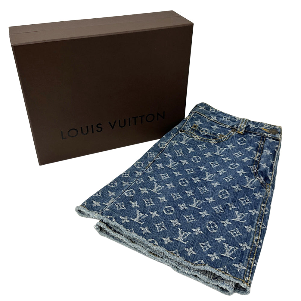 LOUIS VUITTON ルイ・ヴィトン ミニスカート スカート モノグラム デニム ブルー ホワイト コットン レディース 【中古】
