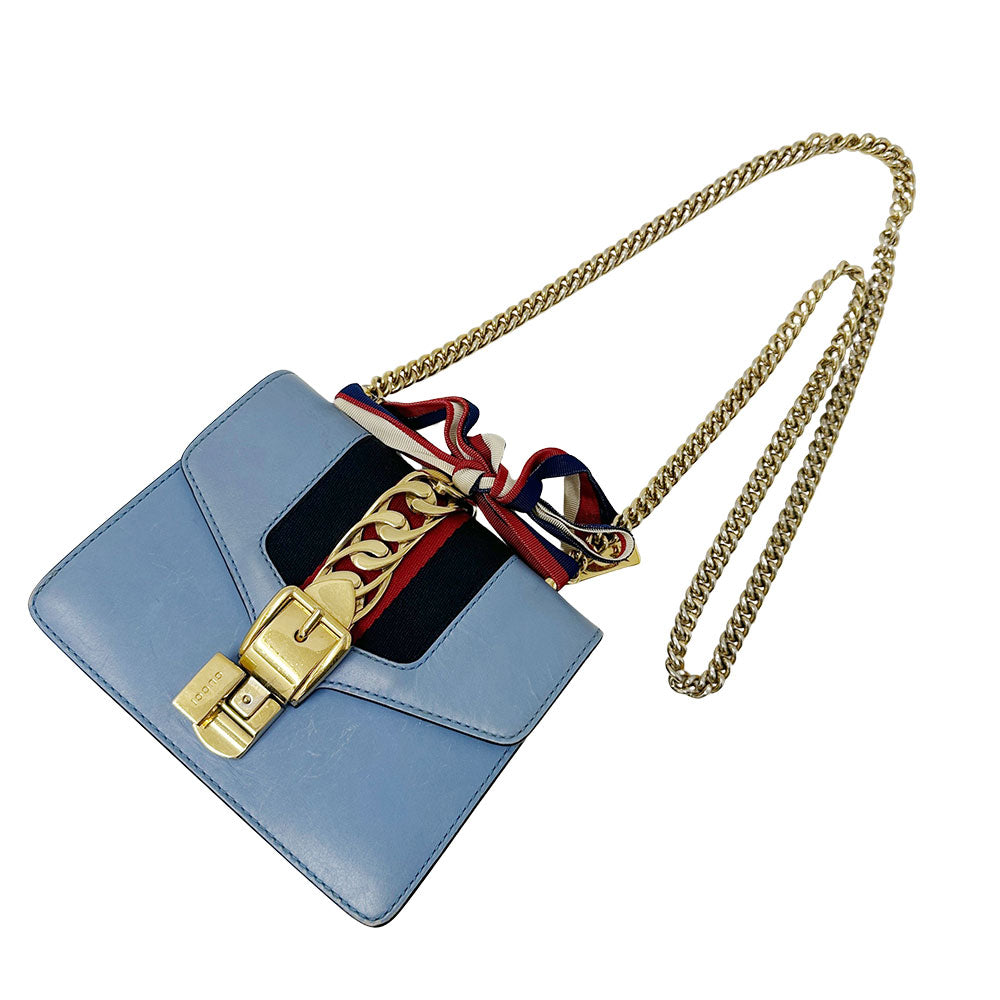 GUCCI グッチ シルヴィー ショルダーバッグ ブルー 431666 レザー レディース 【中古】