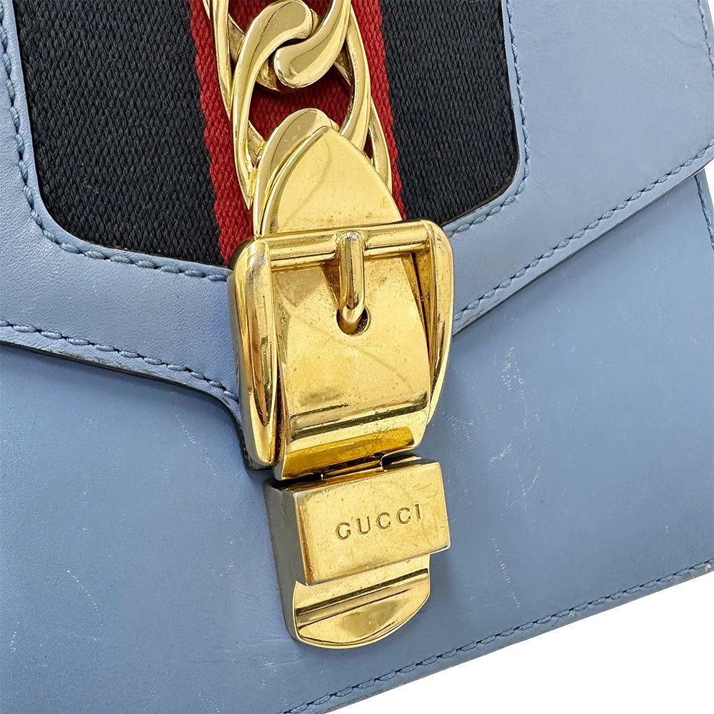 GUCCI グッチ シルヴィー ショルダーバッグ ブルー 431666 レザー レディース 【中古】