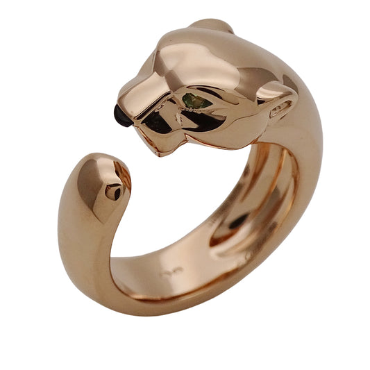 Cartier カルティエ パンテール ミディアム リング 指輪 750PG ピンクゴールド オニキス ツァボライト ガーネット #54 レディース 磨き済み 【中古】