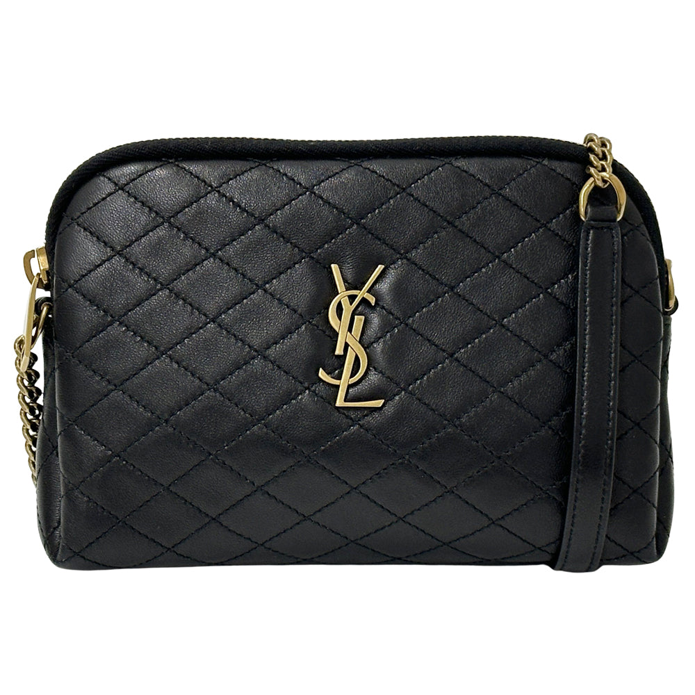SAINT LAURENT サンローラン ギャビー チェーンポーチ ショルダーバッグ ブラック ゴールド レザー レディース 【中古】