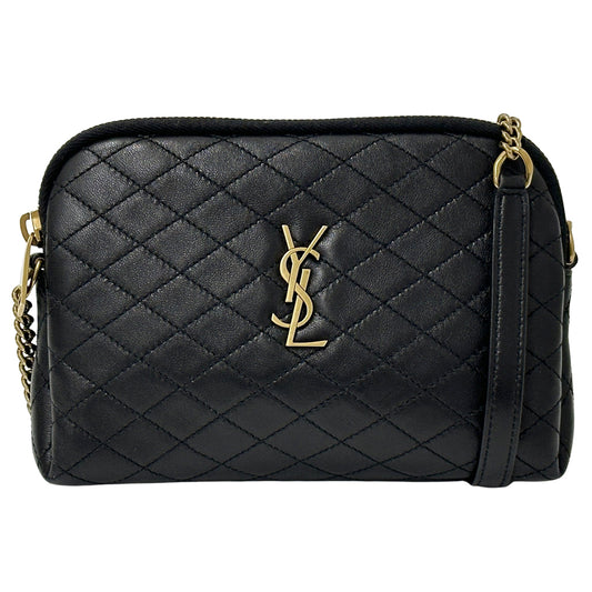 SAINT LAURENT サンローラン ギャビー チェーンポーチ ショルダーバッグ ブラック ゴールド レザー レディース 【中古】