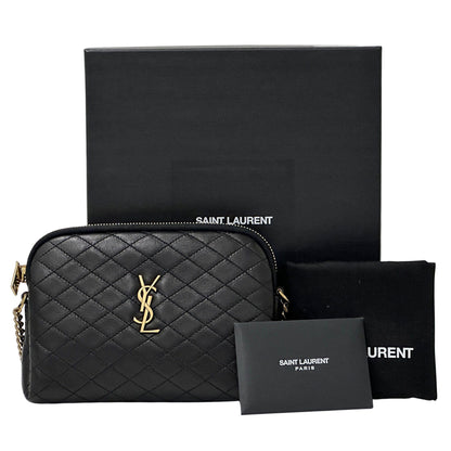 SAINT LAURENT サンローラン ギャビー チェーンポーチ ショルダーバッグ ブラック ゴールド レザー レディース 【中古】