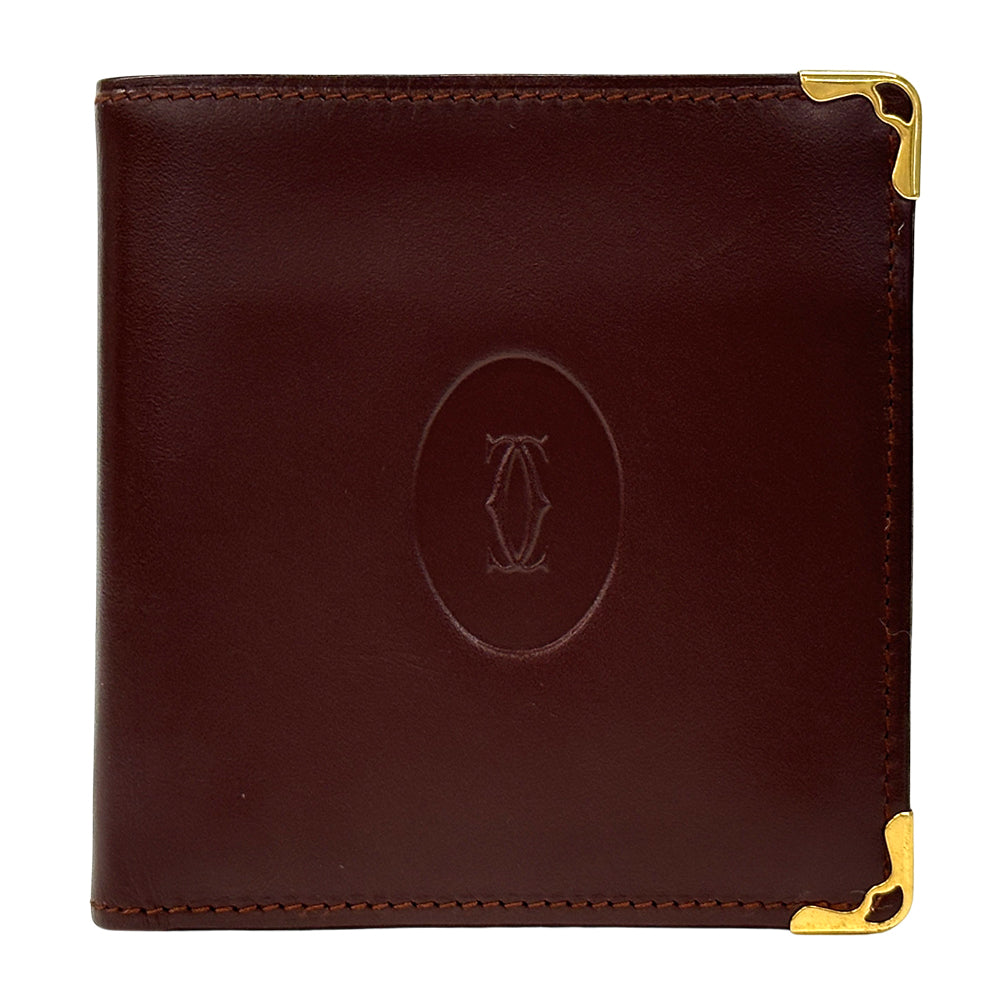 Cartier カルティエ マスト 二つ折り財布 ボルドー ゴールド金具 レザー レディース メンズ 【中古】
