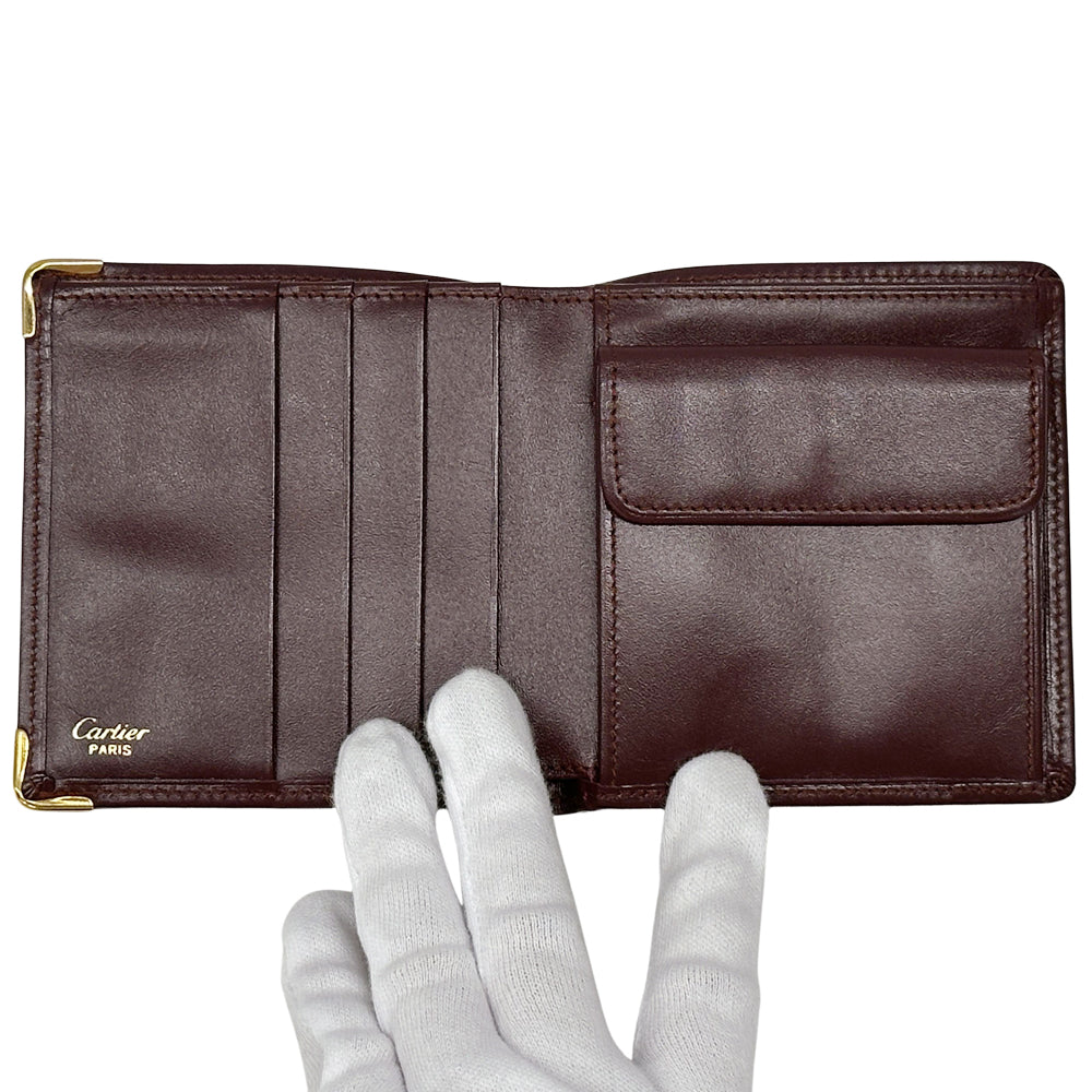 Cartier カルティエ マスト 二つ折り財布 ボルドー ゴールド金具 レザー レディース メンズ 【中古】