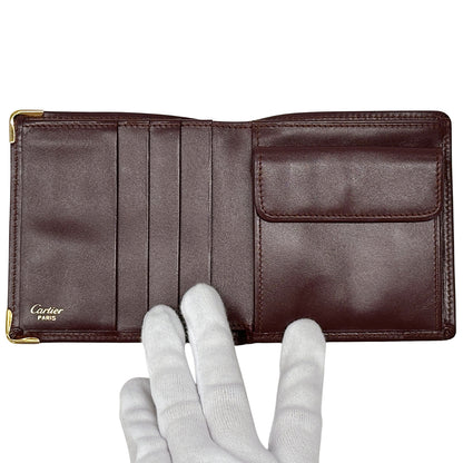Cartier カルティエ マスト 二つ折り財布 ボルドー ゴールド金具 レザー レディース メンズ 【中古】