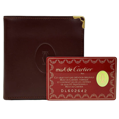 Cartier カルティエ マスト 二つ折り財布 ボルドー ゴールド金具 レザー レディース メンズ 【中古】