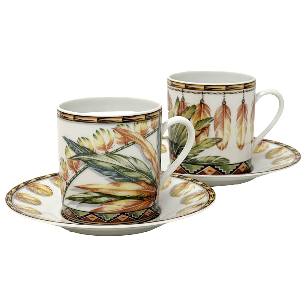 HERMES エルメス カップ＆ソーサー ペアセット 食器 PATCHWORK パッチワーク ブラウン グリーン 陶磁器 レディース メンズ 【中古】