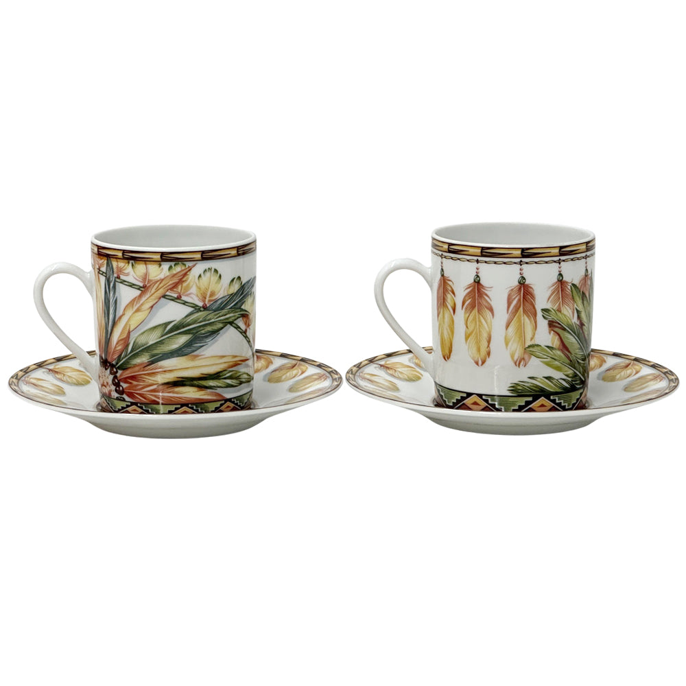 HERMES エルメス カップ＆ソーサー ペアセット 食器 PATCHWORK パッチワーク ブラウン グリーン 陶磁器 レディース メンズ 【中古】