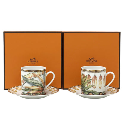 HERMES エルメス カップ＆ソーサー ペアセット 食器 PATCHWORK パッチワーク ブラウン グリーン 陶磁器 レディース メンズ 【中古】