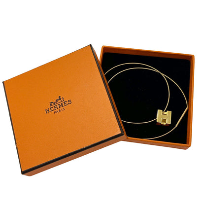 HERMES エルメス カージュドアッシュHキューブ ネックレス メタル オレンジ ゴールド レディース 【中古】