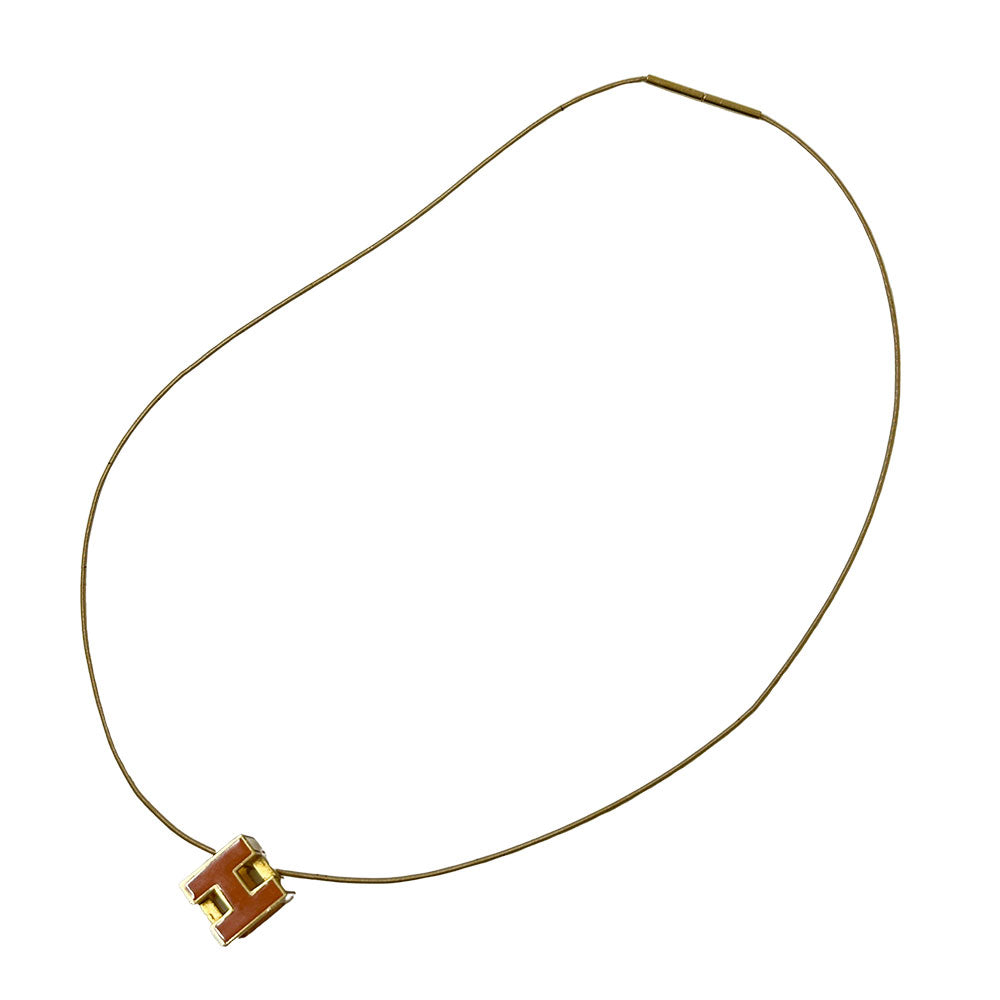 HERMES エルメス カージュドアッシュHキューブ ネックレス メタル オレンジ ゴールド レディース 【中古】