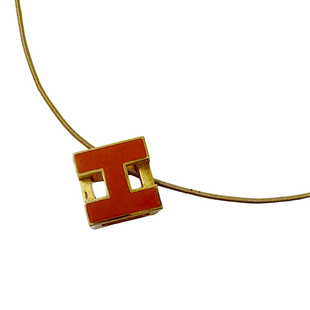 HERMES エルメス カージュドアッシュHキューブ ネックレス メタル オレンジ ゴールド レディース 【中古】