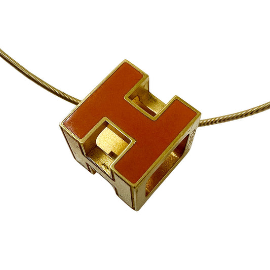 HERMES エルメス カージュドアッシュHキューブ ネックレス メタル オレンジ ゴールド レディース 【中古】
