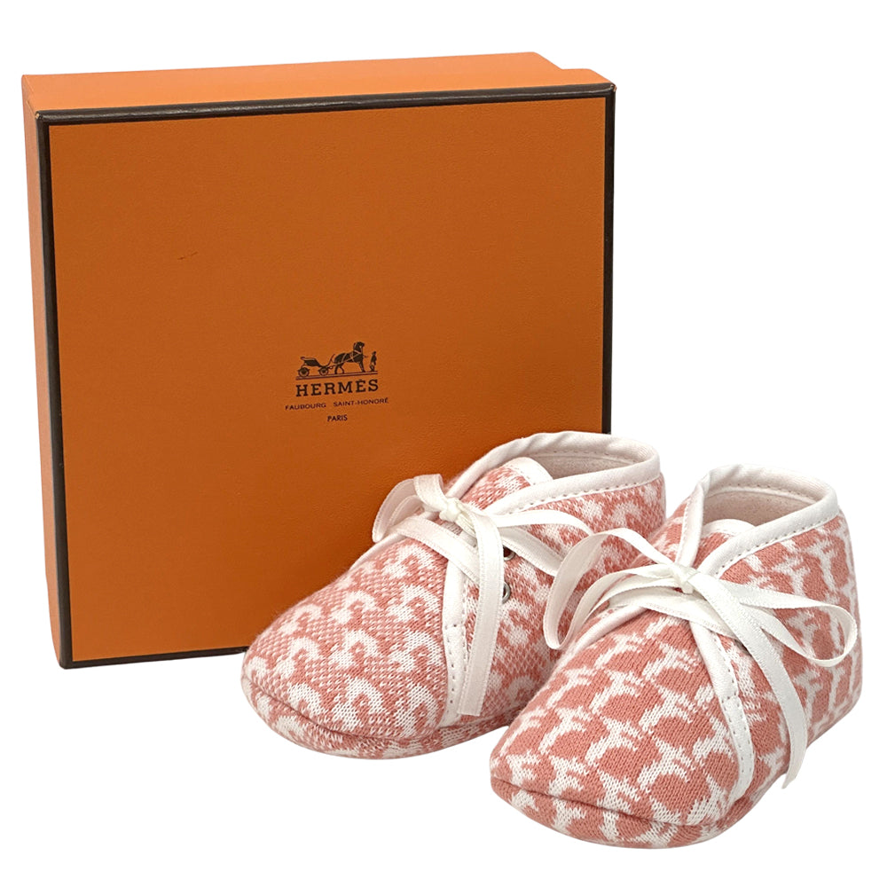 HERMES エルメス ベビーシューズ その他靴 ピンク ホワイト コットン キッズ 【中古】