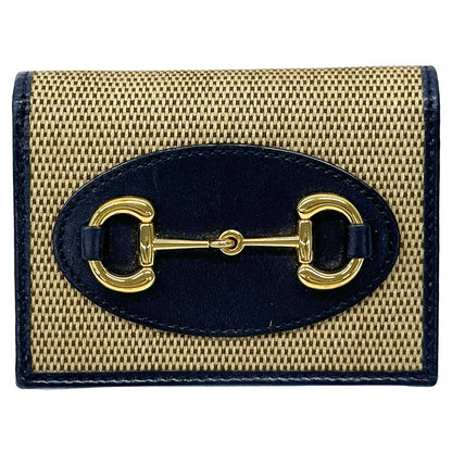 GUCCI グッチ 二つ折り財布 ホースビット ベージュ ネイビー 621887 キャンバス レディース 【中古】