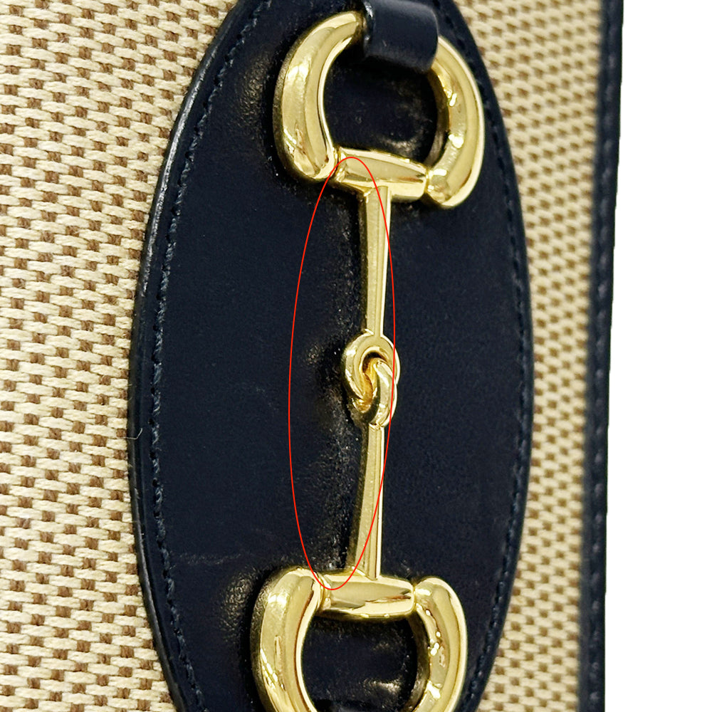 GUCCI グッチ 二つ折り財布 ホースビット ベージュ ネイビー 621887 キャンバス レディース 【中古】