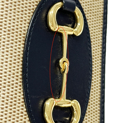 GUCCI グッチ 二つ折り財布 ホースビット ベージュ ネイビー 621887 キャンバス レディース 【中古】