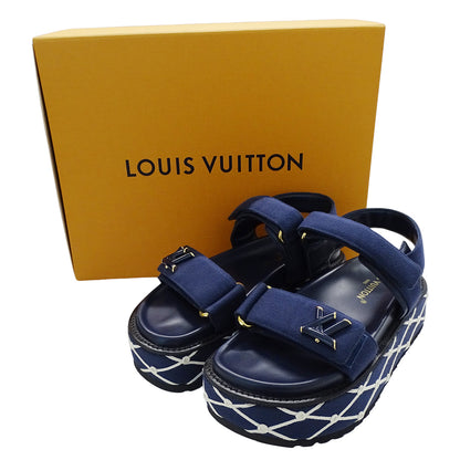LOUIS VUITTON ルイ・ヴィトン サンダル LVサンセット ネイビー ゴールド金具 レディース 【中古】