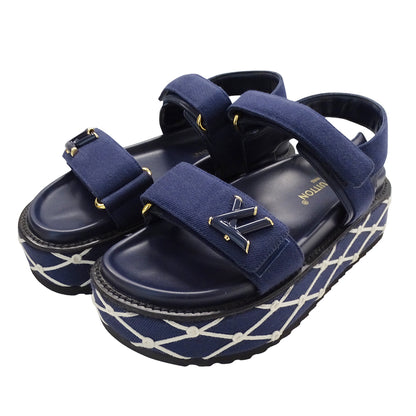 LOUIS VUITTON ルイ・ヴィトン サンダル LVサンセット ネイビー ゴールド金具 レディース 【中古】