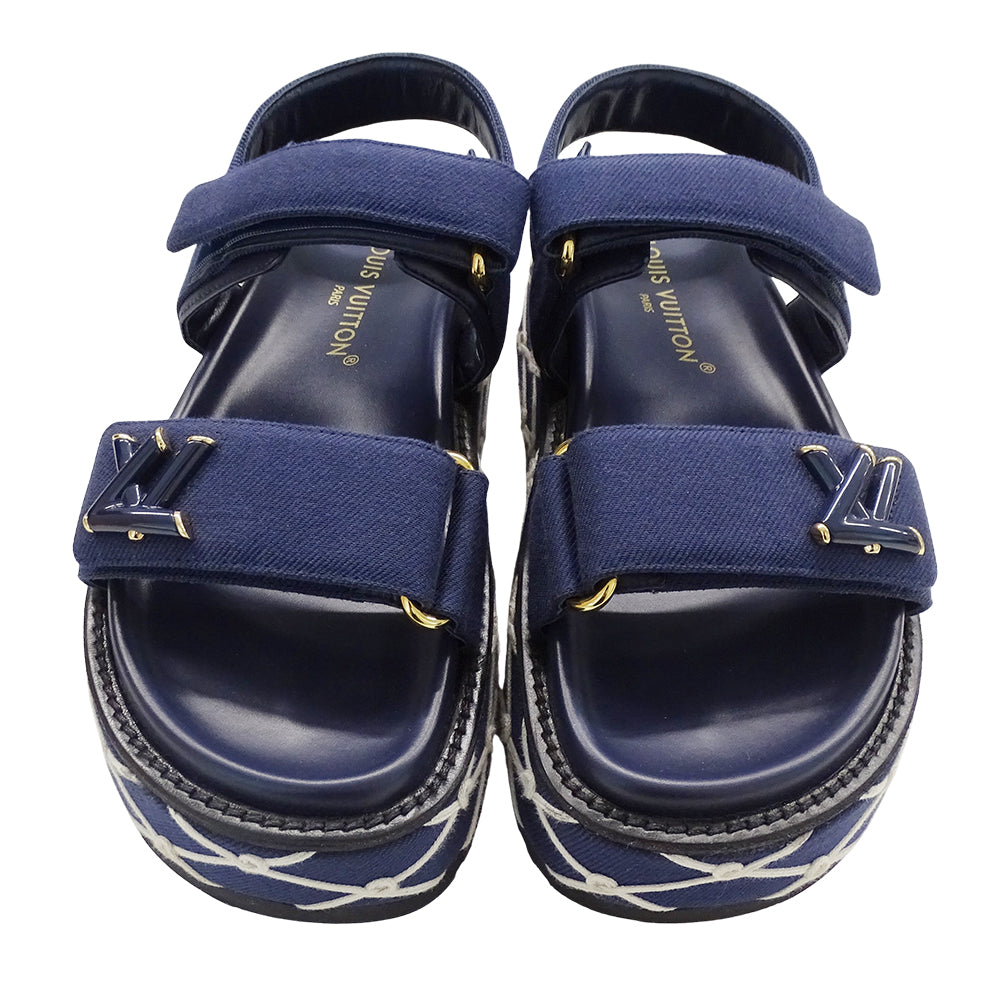 LOUIS VUITTON ルイ・ヴィトン サンダル LVサンセット ネイビー ゴールド金具 レディース 【中古】