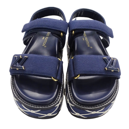 LOUIS VUITTON ルイ・ヴィトン サンダル LVサンセット ネイビー ゴールド金具 レディース 【中古】