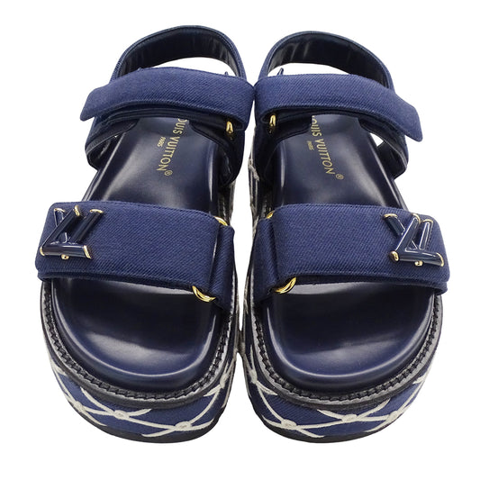 LOUIS VUITTON ルイ・ヴィトン サンダル LVサンセット ネイビー ゴールド金具 レディース 【中古】