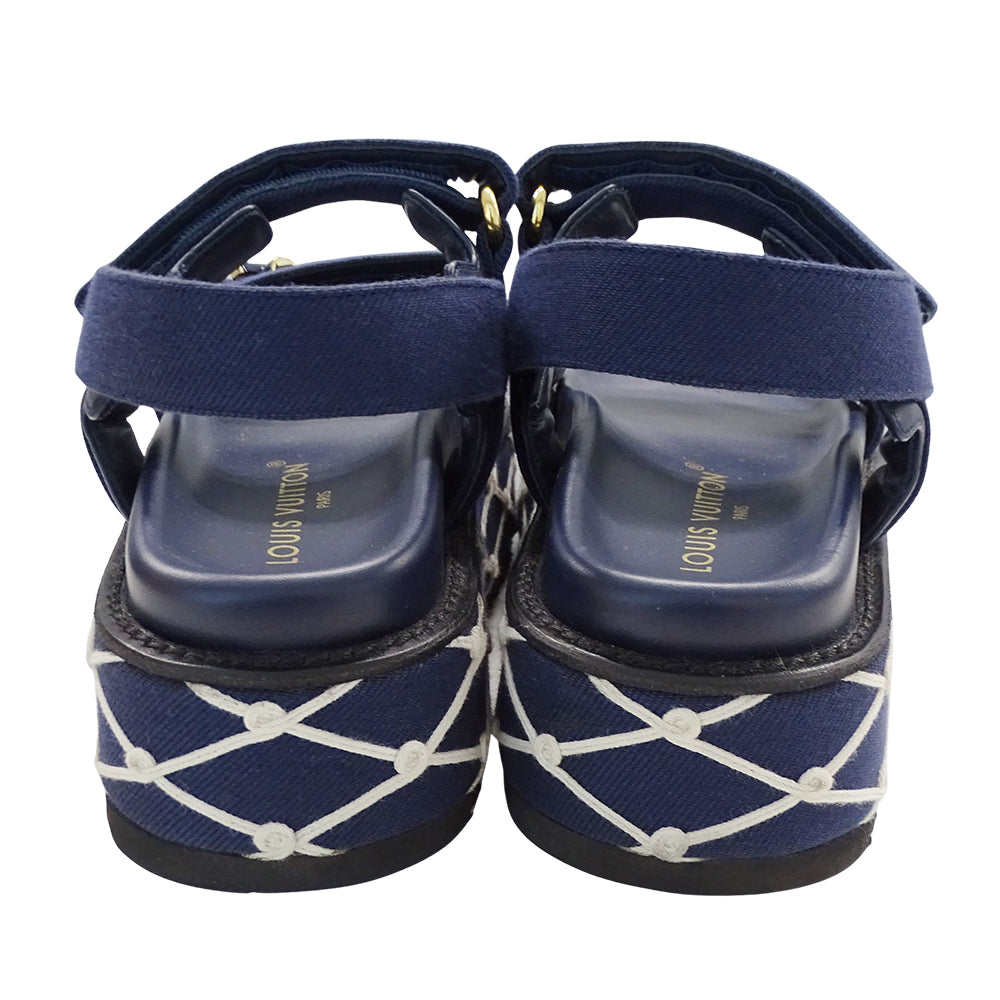 LOUIS VUITTON ルイ・ヴィトン サンダル LVサンセット ネイビー ゴールド金具 レディース 【中古】