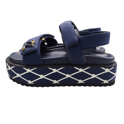 LOUIS VUITTON ルイ・ヴィトン サンダル LVサンセット ネイビー ゴールド金具 レディース 【中古】