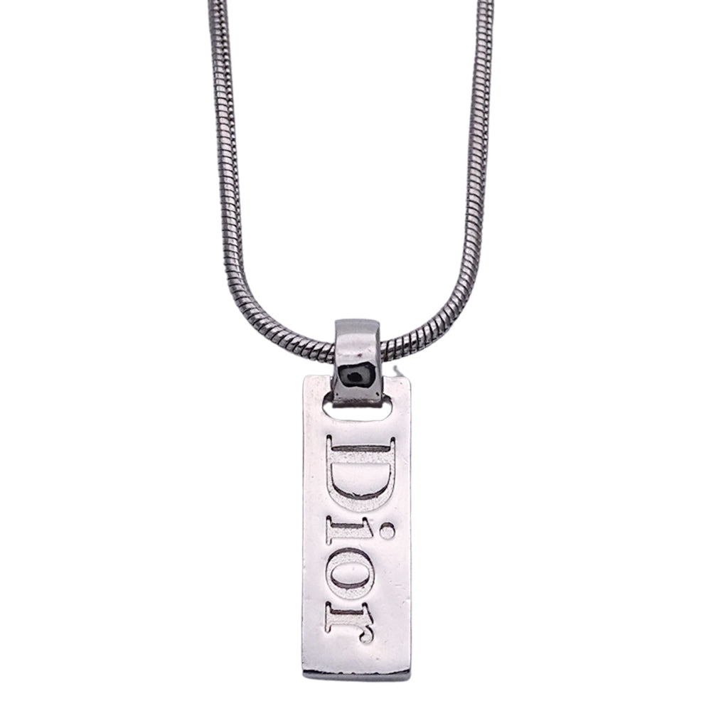 Dior ディオール ネックレス ロゴ プレート メタル シルバー レディース メンズ 【中古】