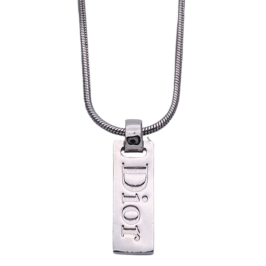 Dior ディオール ネックレス ロゴ プレート メタル シルバー レディース メンズ 【中古】