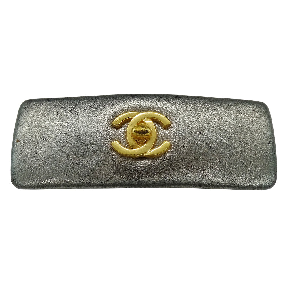 CHANEL シャネル ターンロック バレッタ レザー メタリック ゴールド金具 レディース 【中古】