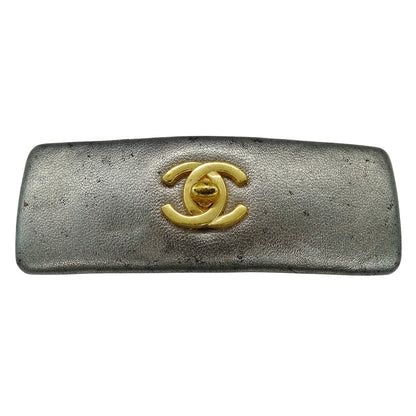 CHANEL シャネル ターンロック バレッタ レザー メタリック ゴールド金具 レディース 【中古】