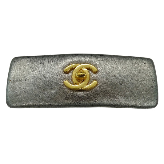 CHANEL シャネル ターンロック バレッタ レザー メタリック ゴールド金具 レディース 【中古】