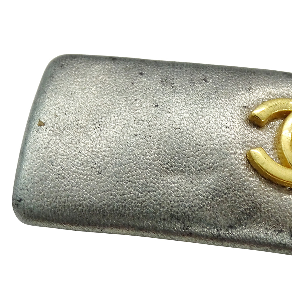 CHANEL シャネル ターンロック バレッタ レザー メタリック ゴールド金具 レディース 【中古】