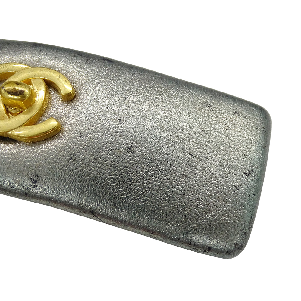 CHANEL シャネル ターンロック バレッタ レザー メタリック ゴールド金具 レディース 【中古】
