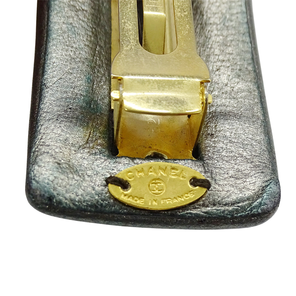 CHANEL シャネル ターンロック バレッタ レザー メタリック ゴールド金具 レディース 【中古】