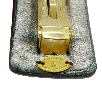 CHANEL シャネル ターンロック バレッタ レザー メタリック ゴールド金具 レディース 【中古】