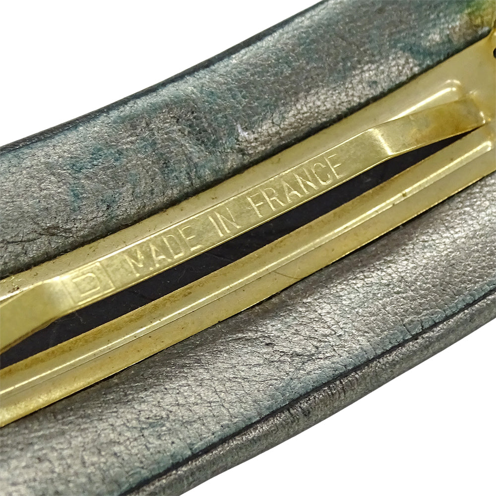 CHANEL シャネル ターンロック バレッタ レザー メタリック ゴールド金具 レディース 【中古】