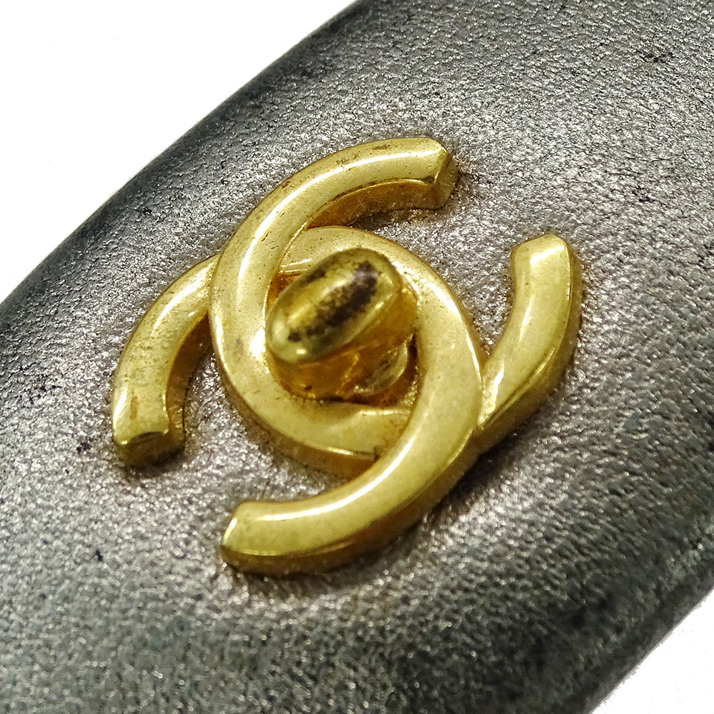 CHANEL シャネル ターンロック バレッタ レザー メタリック ゴールド金具 レディース 【中古】