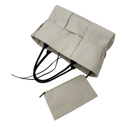 BOTTEGAVENETA ボッテガ・ヴェネタ アルコ ミディアム ハンドバッグ ホワイト アイボリー キャンバス レディース 【中古】