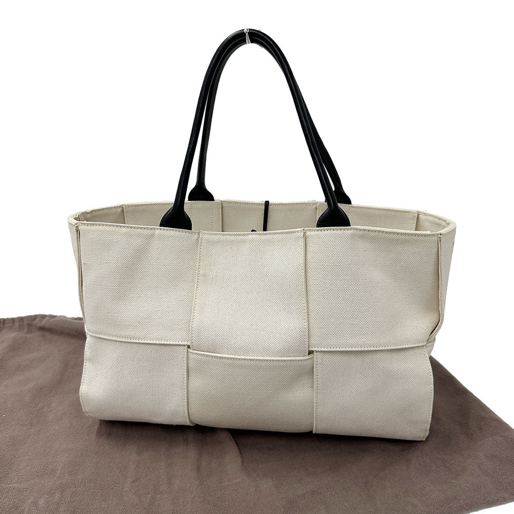BOTTEGAVENETA ボッテガ・ヴェネタ アルコ ミディアム ハンドバッグ ホワイト アイボリー キャンバス レディース 【中古】